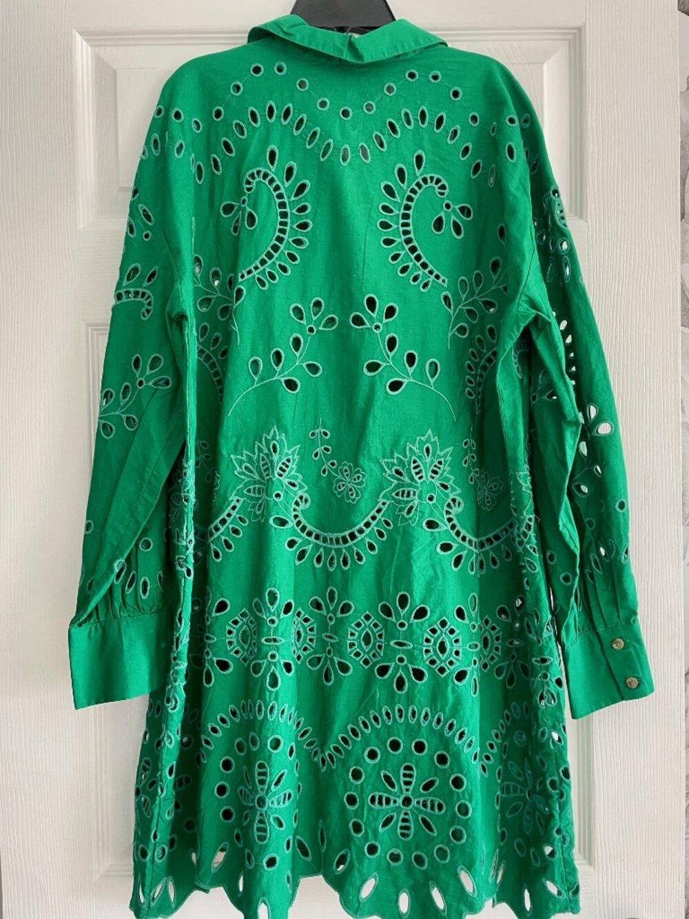 Anthropologie Green Eyelet Embroidered Shirt Dress Size M - Picture 4 of 5